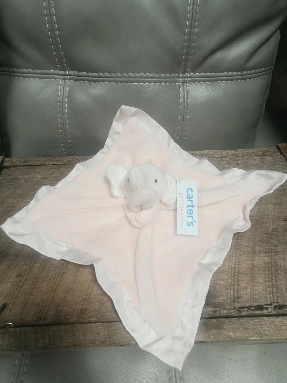 NWT Retired Carter's Light Pink Elephant Lovey w/ Satin Trim Bin PP